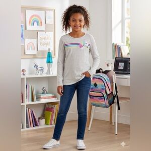 Nwt justice girls shirt top unicorn glitter rainbow  horse long sleeve medium